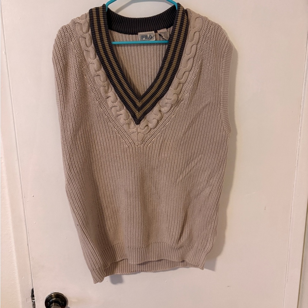Fila Beige and Black V-Neck Sweater Vest